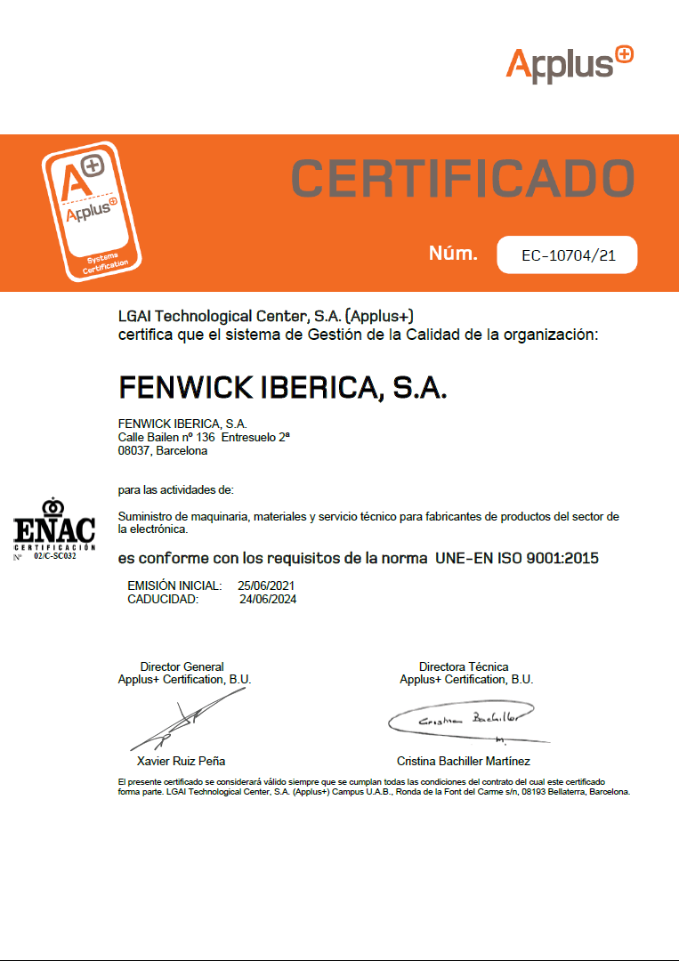  Fenwick Iberica is an ISO9001:2015 certified company / Fenwick Iberica é uma empresa certificada ISO9001:2015